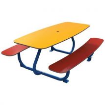 Table Bancs Tiny 150 Cm Rouge Jaune Hpl Stru Métal Bleu 5017