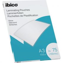 Pochettes Plastification A3 - 2 X75μ - Brillantes - Ibico
