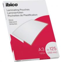 Pochettes Plastification A3 - 2x125μ - Brillantes - Ibico