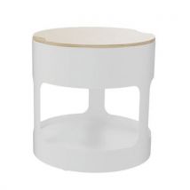 Pouf Orond Sur Roulettes Blanc Assise Bois