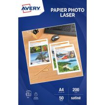 Avery - Papier Photo Satiné A4 Recto/Verso - 200g/m² - 50 Feuilles - Idéal Laser