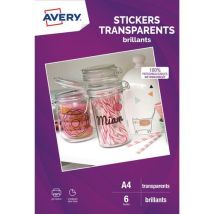 Lot de 6 - Sticker Transparent Brillant - A4 - Jet D'encre