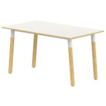 Table Carrée 80x80 cm Stratifié ABS Blanc/Hêtre - 4 Pieds Métal Bois - Usage Collectivité - Garantie 10 Ans