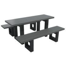 Espace Urbain - Table-banc Escapade 180 cm Gris/Noir - 6 Places - Polyéthylène - 25 Ans Garantie - Mobilier Urbain Durable