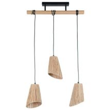 Corep - Suspension PLAYA 3 lumières L55 cm - Métal et raphia naturel - E27 40W - Design bohème chic