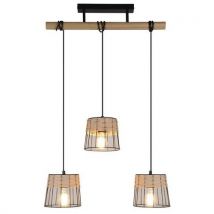 Corep - Suspension INDAH Métal Rotin Noir Mat Beige L59cm - 3 Ampoules E27 40W - Design Naturel