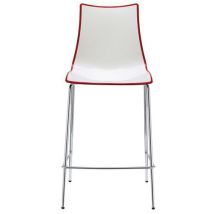 S-CAB - Lot de 2 tabourets Zebra 65 cm blanc/rouge - Assise PVC et polymère - Piétement acier chromé - Mobilier restauration