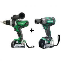 Hitachi 1 Pack Perceuse Visseuse 18v + Clé A Choc 18v - 5ah Li-ion