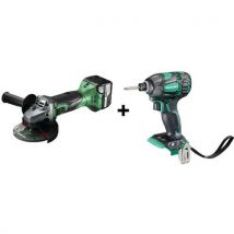 Hitachi 1 Pack Meuleuse D'angle Ø125mm 18v 5ah + Visseuse À Choc 18v
