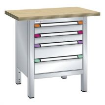 Établi Compact Hêtre 100x70x85 Cm 4 Tiroirs Gris Clair