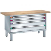 Thurmetall - Établi XXL Hêtre 150x70x85 cm Gris Clair - 4 Tiroirs 75kg - Charge 300kg - Acier Robuste - Livré Monté