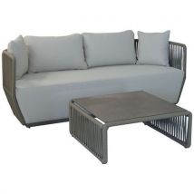 Canapé Iris + Table Alu + Olefin/verre + Ceramique Kaki/écru