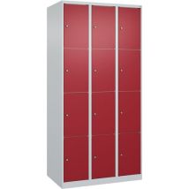 CP - Armoire à casiers Classic PLUS - 12 portes - Acier Gris Clair/Rouge - 185x90x50cm - Livré monté