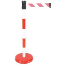 Manutan Expert - Poteau à sangle 2m rouge et blanc sur socle - Acier - Intérieur/Extérieur - Barrière de protection