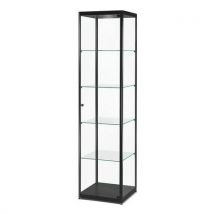 Sarazino - Vitrine d'exposition colonne 50x50x200 cm Noir - 4 tablettes, 1 luminaire - Verre et Aluminium