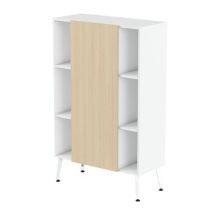 MBA - Armoire de bureau Teni - 100x160x45 cm - Blanc/Chêne Clair - 6 Niches, 1 Porte - Éco-responsable
