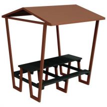 Urbemob - Table-banc Chardonnay 220x188 cm - 6 places - Métalloplastique IPRA / Aluminium - Marron - Éco-responsable