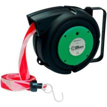 Cable Equipements - Enrouleur Bande Signalisation Rouge/Blanc - 20m - Plastique Antichoc - Idéal Chantier et Parking