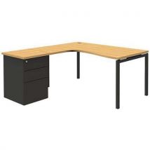 Bureau Compact Retour Droit Avec Caisson - Hêtre - Open - 120x160cm