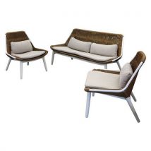 Ensemble Détente Como Wicker/alu Coussins Écru/naturel/blanc