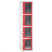 Manutan Expert - Armadietto Spogliatoio 4 Scomparti - Acciaio Grigio Chiaro/Rosso - Da Montare - Con Chiave