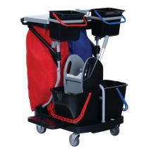 Carrello Portasacco - 2 Ripiani + 2 Secchi 4 L - Strizzatore - Manutan