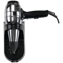 Medial - Asciugacapelli Con Base A Muro E Presa Rasoio Per Uso Alberghiero Acciaio Inox Aisi 430 Nero Brillante 1300 W
