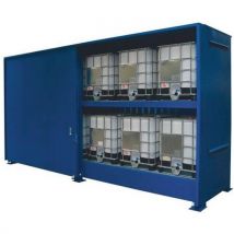 Container 6 Cisternette - Vasca di Stoccaggio Esterna 2 Piani - 4000L Ritenzione - 12 IBC / 48 Fusti - Porta Scorrevole