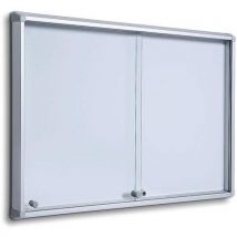 Showdown Displays - Bacheca Interni con Serratura - Porte Scorrevoli Fondo Magnetico Alluminio e Vetro Argento 132x92 cm