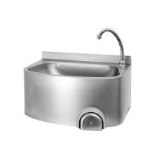Lavamani a parete semicircolare in acciaio inox AISI 304 con alzatina h30 mm e comando a ginocchio - 480x350x260 mm