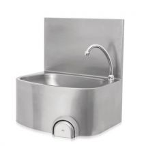 Lavamani a parete semicircolare in acciaio inox AISI 304 con alzatina h30 e comando a ginocchio - 520x480x360 mm - Igiene professionale