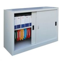 Bertesi - Armadio Basso Metallico Grigio - 120cm L x 90cm H - Ante Scorrevoli con Chiave - Conforme CAM