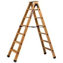 Duarib - Scaletta professionale doppia salita in legno 2x6 gradini + pedana - 150 kg max - Certificata EN 131