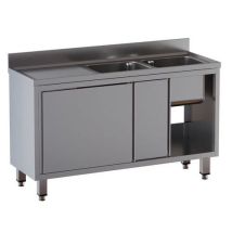 Lavatoio armadiato 2 vasche inox 304 - Sgocciolatoio sinistro - 200x60x85H cm - Conforme CAM