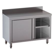 Tavolo Inox con Ante Scorrevoli e Alzatina - 180x60x85 cm - Acciaio AISI 304 - Conforme CAM