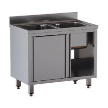 Lavatoio 2 vasche armadiato Inox AISI 304 - 120x60x85 cm - Conforme CAM D.Lgs 56/2017