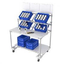 Mobiele werkpost met toevoer aan de voorzijde, 2 legborden met informatiepaneel - Trilogiq - Trilogiq