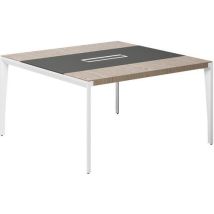 Vergadertafel X9 Grijs Iep 140x140 Wit Poot Leder Inzet Antr, - Quadrifoglio