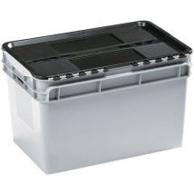 Curtec - Standaard Bak met Deksel - 60L - Grijs/Zwart - Polypropyleen - Voedselveilig - 400x600x374mm