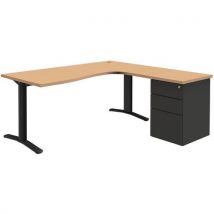 Quadrifoglio - Bureau compact Pure met ladeblok - Vast onderstel - Eiken/donkergrijs