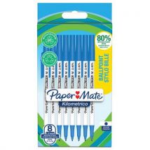 Set Van 8 Balpennen Kilometrico Met Dop, Blauwe Inkt, - Papermate