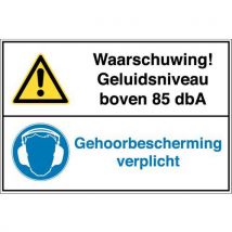 Gecombineerd waarschuwingsbord - Waarschuwing geluidsniveau boven 85 db A - Hard - Brand