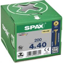 200 Schroeven Met Verzonken Kop Poziriv Voll. Schroefdraad Yellox Ø 4x40, - Spax