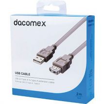 Dacomex - Verlengkabel USB 2.0 Type-A - Type-A grijs - 2 m DACOMEX