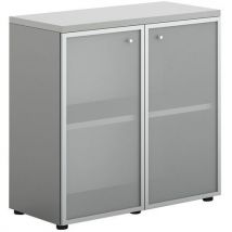 Kast Met Glazen Deuren Naxos Alu Wit / Grijs Bovenblad, - Quadrifoglio