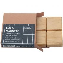 Magneet Vierkant Houten - 33 Mm - 4 St. - Naturel - Sigel, - Sigel