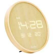 Manutan Expert - Ronde LED Wandklok Hout - Diameter 32 cm - Numerieke Weergave - Bruin