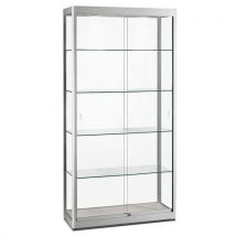 Vitrinekast Hoog Met Schuifdeur - 100x40x200 Cm - Zilver, - Sarazino