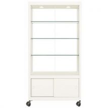 Vitrinekast Met Onderkast + Wielen - 95x50x200 Cm - Wit, - Sarazino