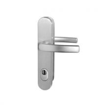 Okucia zabezpieczające aluminiowe R111, klamka/klamka z wkładką, ZA.72, TB3, anodowana na kolor srebrny, Manutan